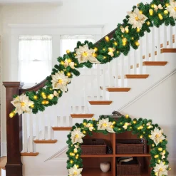 Merkloos 2.7M Kerstguirlande Kerstslinger, Lichtsnoer, Kunstdennenboom, 2,7 M, Led, Werkt Op Batterijen, Voor Muur, Open Haard, Trap, Kerstdecoratie Kleur Bloemen Discount