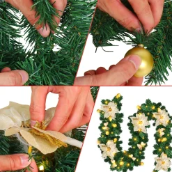 Merkloos 2.7M Kerstguirlande Kerstslinger, Lichtsnoer, Kunstdennenboom, 2,7 M, Led, Werkt Op Batterijen, Voor Muur, Open Haard, Trap, Kerstdecoratie Kleur Bloemen Discount