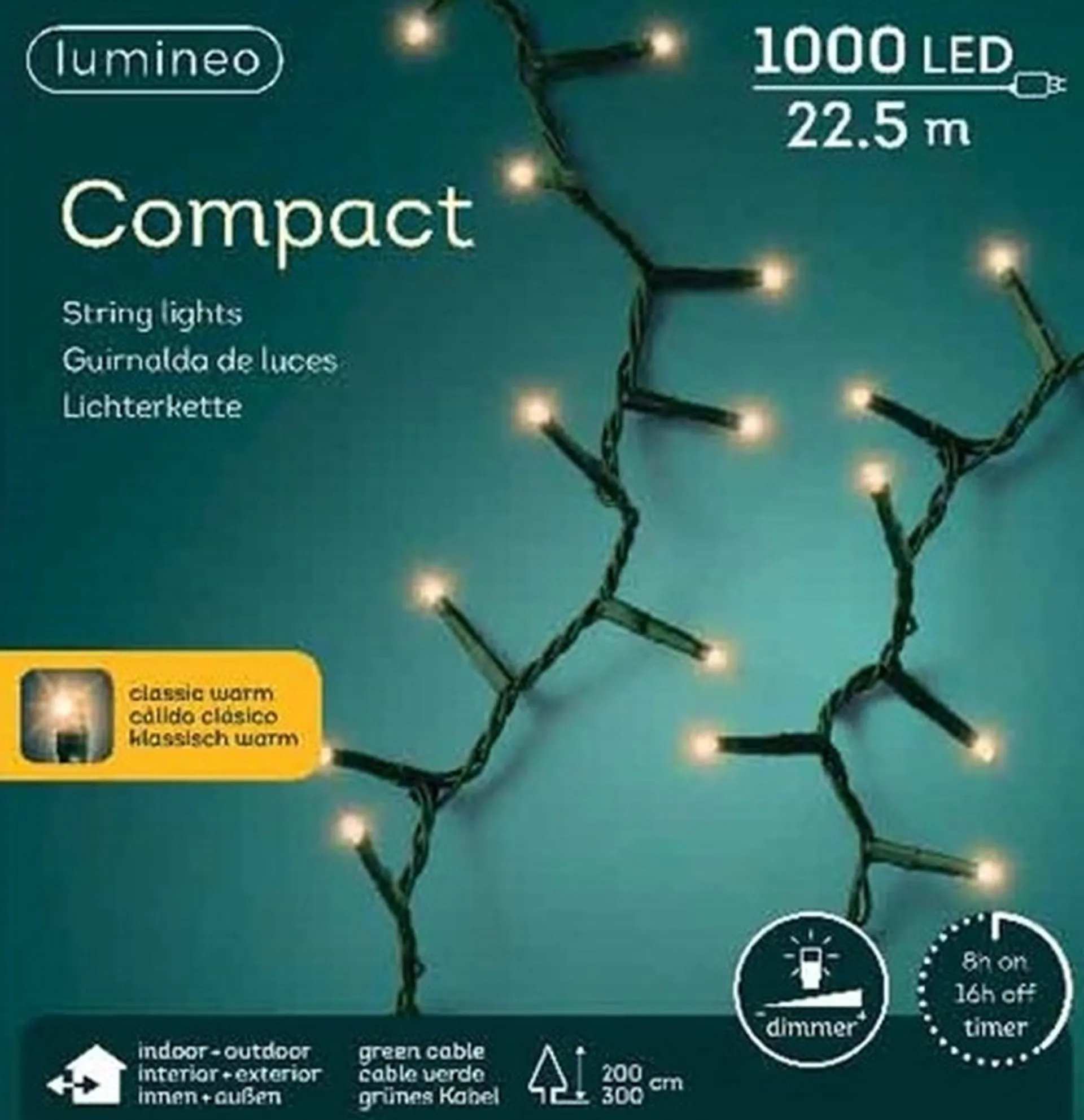 Lumineo 22,5M Led Compact Kerstverlichting - Steady - 1000 Lampjes - Goud - Dimbaar 22.5 Cm Outlet