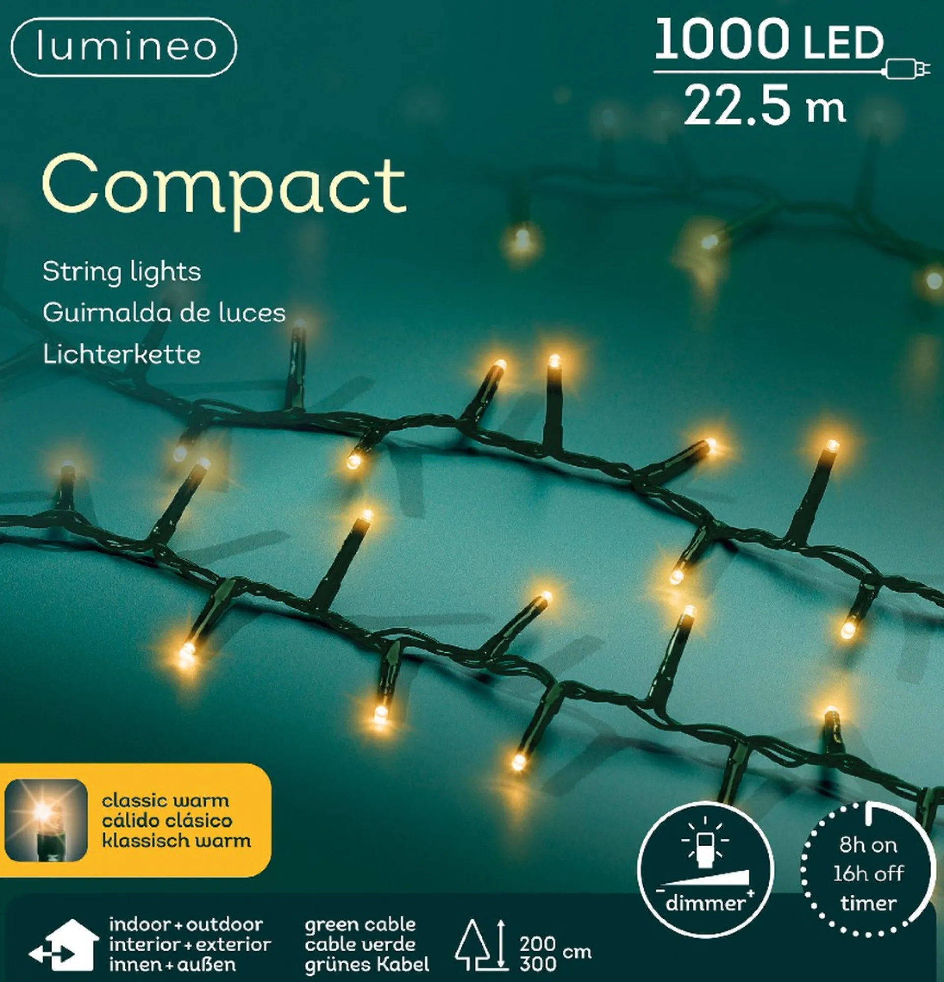 Lumineo 22,5M Led Compact Kerstverlichting - Steady - 1000 Lampjes - Goud - Dimbaar 22.5 Cm Outlet