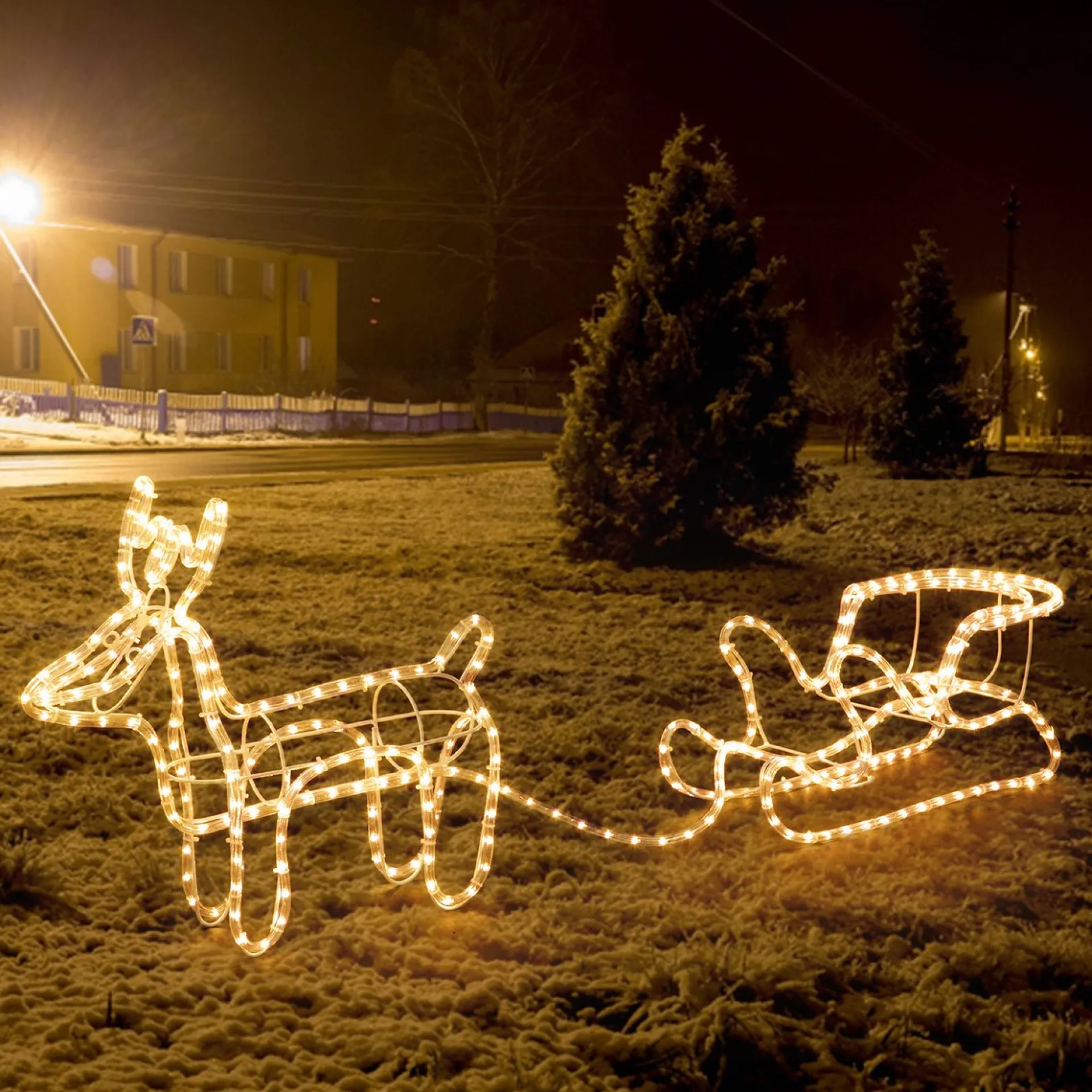 MaxxHome Kerstverlichting - Rendier Met Slee - Warm Wit Lichtslang - 216 Lampjes - 204X28Cm Hot