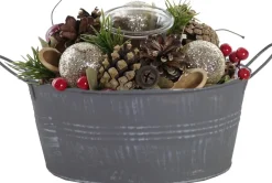 Mega Collections Kerststukjes> Kerststukje/Kerstbakje - Zink Rond - D19 X H9 Cm