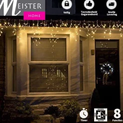 Meisterhome ® Ijsregen Kerstverlichting Lichtgordijn - 12 Meter Ijspegel - 600 Led Warm Wit - Met 8 Functies En Timer - Ijspegelverlichting Buiten Store