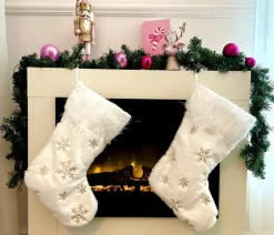 Meisterhome Kerstsokken>® Kerst Decoratie Kerstsokken Kerst Cadeau Kerstboom Kerst Sok Set Van 2 Stuks Goud En Zilver Geborduurd