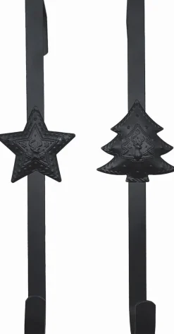 Naturn Christmas Kerstkransen>Metalen Kerst Hanger - Kerstkrans Haak Set Van 2 Stuks | 10 X 6 X 29 Cm | Speciale Deurhanger Voor Over De Deur | Haak Om Jouw Kerstcadeaus In Zak Of Kerst Decoratie Aan Op Te Hangen | Mat Zwart