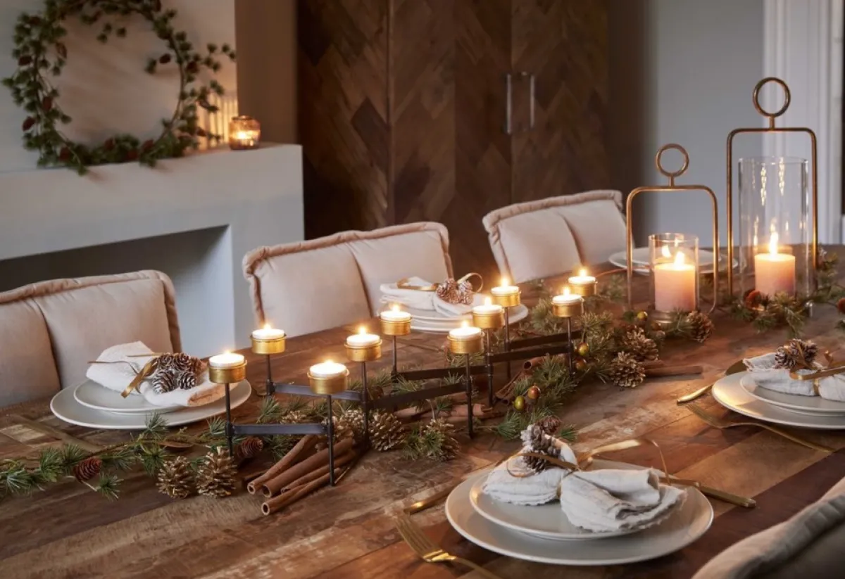 Naturn Christmas Kerststukjes>Metalen Kerstverlichting Kaarsen Houder - Harmonica | 60 Cm | Kerstversiering | Metalen Waxinelichtjes Houder | Dinner Tafel Decoratie | Kerst Decoratie | Tafel Kerst Versiering | Zwart