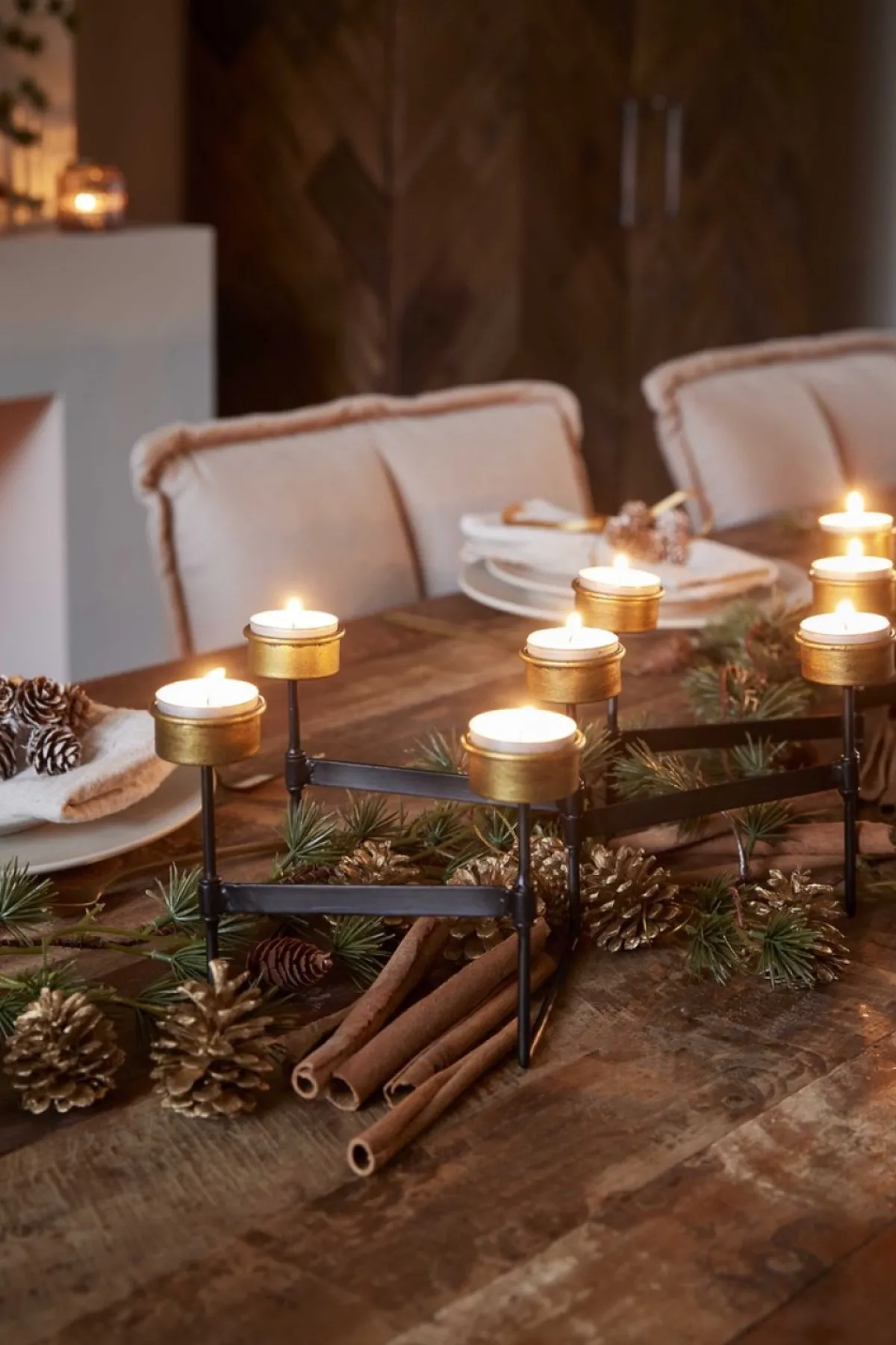 Naturn Christmas Kerststukjes>Metalen Kerstverlichting Kaarsen Houder - Harmonica | 60 Cm | Kerstversiering | Metalen Waxinelichtjes Houder | Dinner Tafel Decoratie | Kerst Decoratie | Tafel Kerst Versiering | Zwart