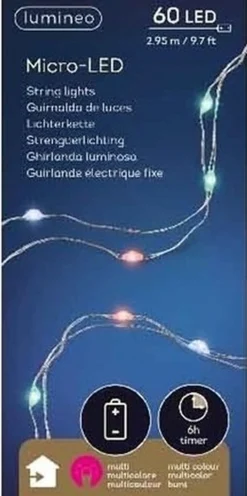 Lumineo Micro Kerstverlichting Op Batterij Gekleurd Binnen 60 Lampjes - Microverlichting Fashion