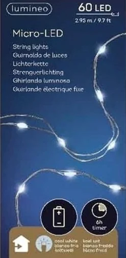Lumineo Micro Kerstverlichting Op Batterij Helder Wit 60 Lampjes - Microverlichting New