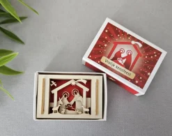’merkloos’ Kerststallen>Mini Houten Kerststal In Doosje Inclusief Envelop, Originele Wenskaart Kerst, Cadeau Idee Kerst