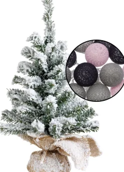 Merkloos Mini Kerstboom Besneeuwd - Incl. Verlichting Met Bollen Mix Grijs/ H45 Cm Lichtroze Best