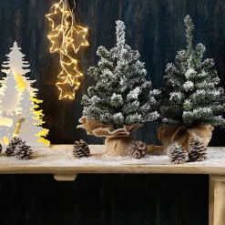 Merkloos Mini Kerstboom Besneeuwd - Incl. Verlichting Met Bollen Mix Grijs/ H45 Cm Lichtroze Best