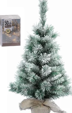 Merkloos Mini Kerstboom Met Sneeuw 60 Cm In Jute Zak Inclusief 50 Warm Witte Lampjes - Mini Kerstbomen Met Verlichting Store