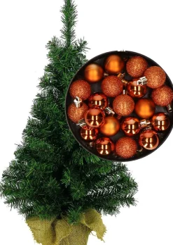 Merkloos Mini Kerstboom/Kunst Kerstboom H45 Cm Inclusief Kerstballen Oranje - Kerstversiering New
