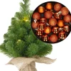 Merkloos Mini Kerstboom/Kunstboom Met Verlichting 45 Cm En Inclusief Kerstballen Oranje - Kerstversiering Store