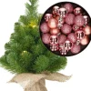 Merkloos Mini Kerstboom/Kunstboom Met Verlichting 45 Cm En Inclusief Kerstballen Roze - Kerstversiering Flash Sale