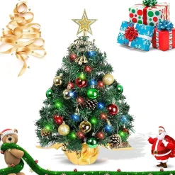 Selwo Mini-Kerstboom, 45 Cm, Mini-Kerstboom Voor Tafel, Miniatuur, Mini-Kerstboom Met Led-Lichtsnoer, Kunstkerstboom, Kleine Kerstdecoratie Cheap