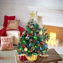 Selwo Mini-Kerstboom, 45 Cm, Mini-Kerstboom Voor Tafel, Miniatuur, Mini-Kerstboom Met Led-Lichtsnoer, Kunstkerstboom, Kleine Kerstdecoratie Cheap