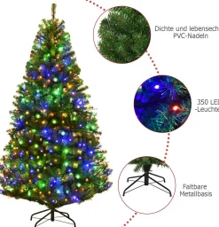Costway Monkey's Kunstkerstboom - Met Led Lichtketting - Groen - Kerstmis - Kerstboom - 180 Cm Sale