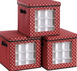 medina Nancy's Hamon Opbergdozen - Kerstballen - Set Van 3 - Opvouwbaar - 64 Vakjes Per Doos - Rood - 30,5 X 30,5 X 30,5 Cm Flash Sale