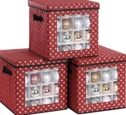 medina Nancy's Hamon Opbergdozen - Kerstballen - Set Van 3 - Opvouwbaar - 64 Vakjes Per Doos - Rood - 30,5 X 30,5 X 30,5 Cm Flash Sale