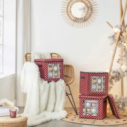 medina Nancy's Hamon Opbergdozen - Kerstballen - Set Van 3 - Opvouwbaar - 64 Vakjes Per Doos - Rood - 30,5 X 30,5 X 30,5 Cm Flash Sale