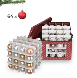 medina Nancy's Hamon Opbergdozen - Kerstballen - Set Van 3 - Opvouwbaar - 64 Vakjes Per Doos - Rood - 30,5 X 30,5 X 30,5 Cm Flash Sale