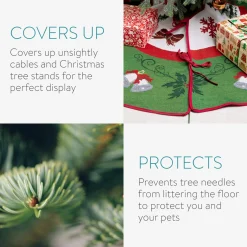 Navaris Decoratief Kerstboom Vloerkleed Vloerbeschermer - Beschermt De Vloer En Verstopt Bekabeling Van Lampjes - Kerstrok In Groen/Wit/Rood Cheap