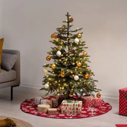 Navaris Decoratief Kerstboom Vloerkleed Vloerbeschermer - Beschermt De Vloer En Verstopt Bekabeling Van Lampjes - Kerstrok In Rood/Wit Fashion