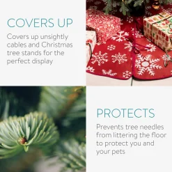 Navaris Decoratief Kerstboom Vloerkleed Vloerbeschermer - Beschermt De Vloer En Verstopt Bekabeling Van Lampjes - Kerstrok In Rood/Wit Fashion