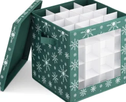 Navaris Kerstballen Opbergbox 64 Vakken - Opvouwbare Opbergdoos Voor Kerstdecoratie - In Feestelijk Donkergroen Kerstdesign Sale