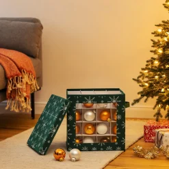 Navaris Kerstballen Opbergbox 64 Vakken - Opvouwbare Opbergdoos Voor Kerstdecoratie - In Feestelijk Donkergroen Kerstdesign Sale