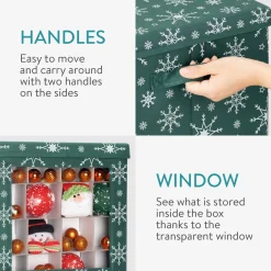 Navaris Kerstballen Opbergbox 64 Vakken - Opvouwbare Opbergdoos Voor Kerstdecoratie - In Feestelijk Donkergroen Kerstdesign Sale