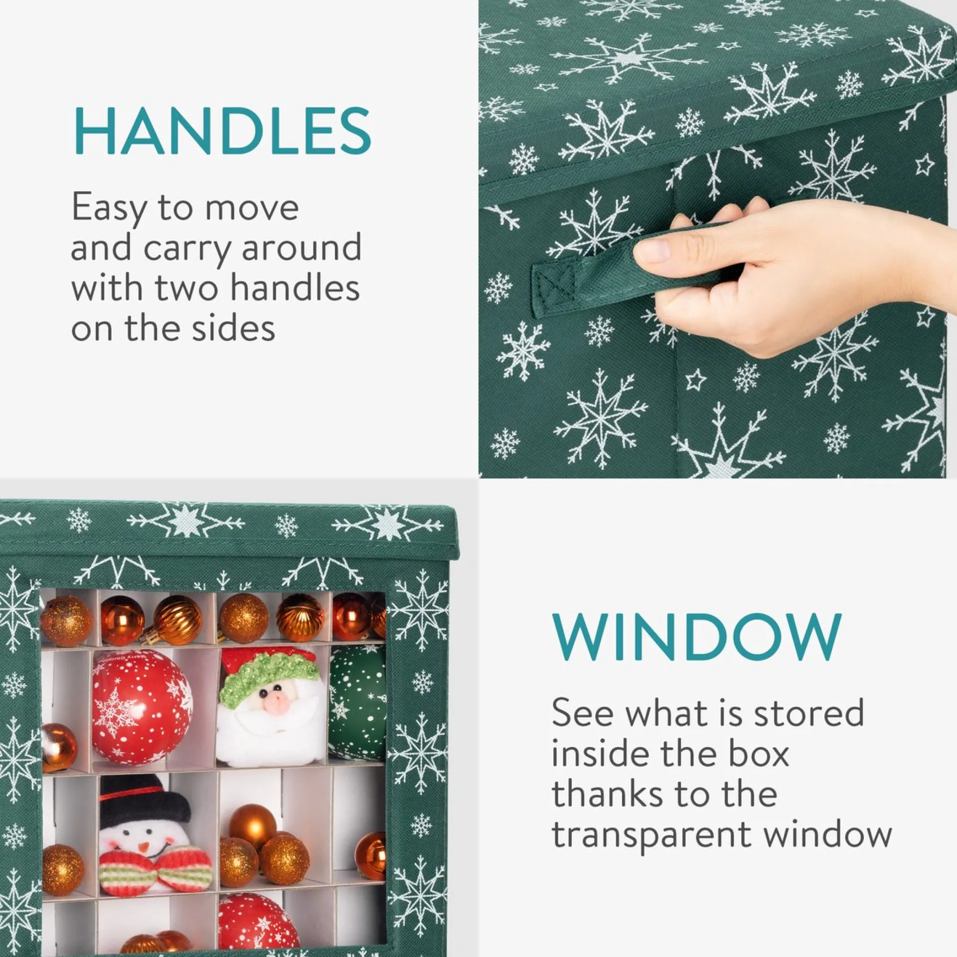 Navaris Kerstballen Opbergbox 64 Vakken - Opvouwbare Opbergdoos Voor Kerstdecoratie - In Feestelijk Donkergroen Kerstdesign Sale