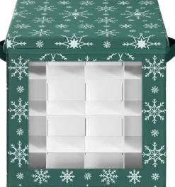 Navaris Kerstballen Opbergbox 64 Vakken - Opvouwbare Opbergdoos Voor Kerstdecoratie - In Feestelijk Donkergroen Kerstdesign Sale