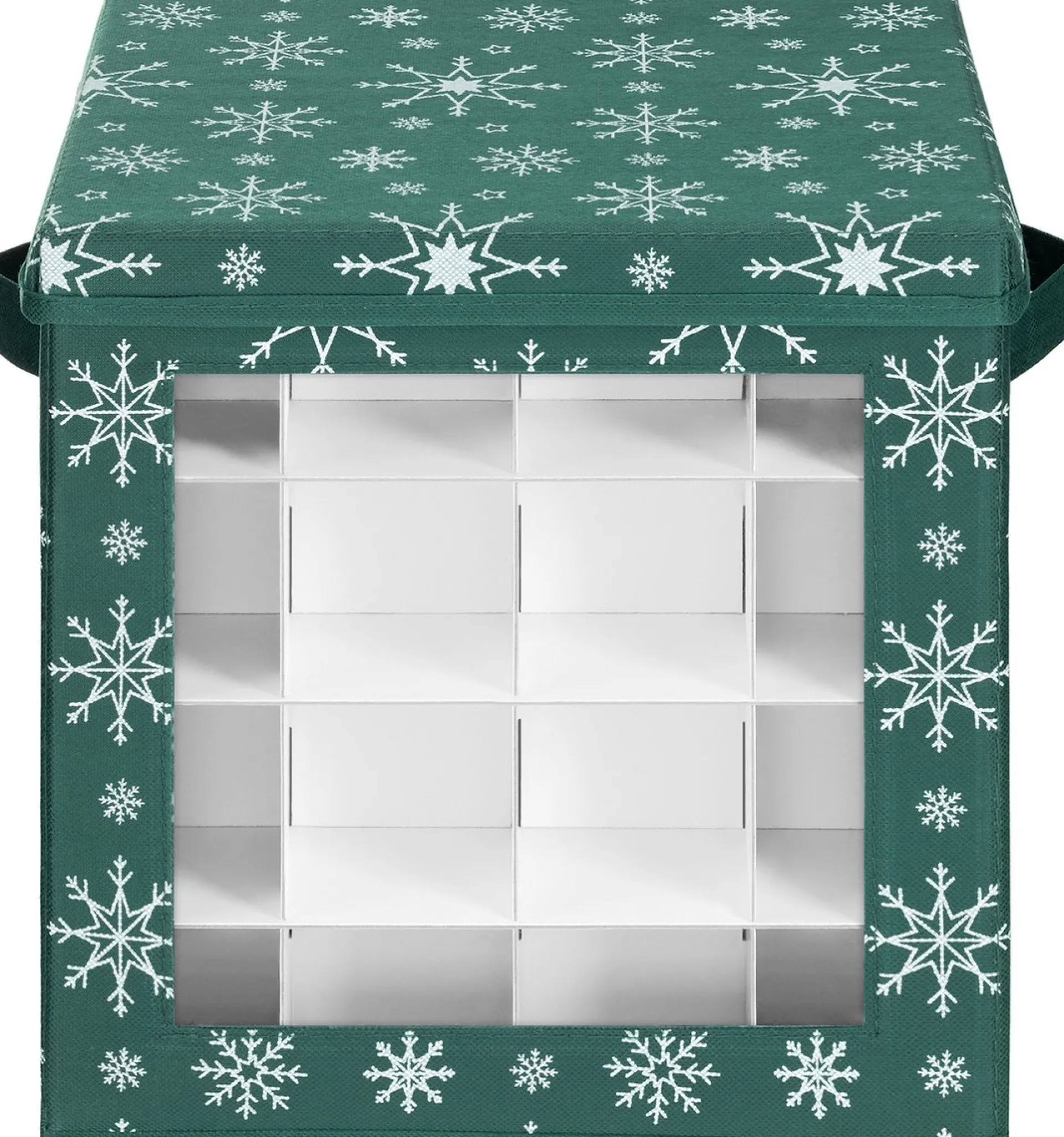 Navaris Kerstballen Opbergbox 64 Vakken - Opvouwbare Opbergdoos Voor Kerstdecoratie - In Feestelijk Donkergroen Kerstdesign Sale