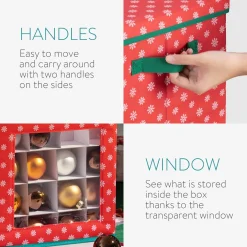 Merkloos Navaris Opvouwbare Kerstballen Opslag Doos - Kerstboom Ornamenten Container Met Feestelijk Ontwerp - Geschikt Voor 64 Kerstornamenten En Decoraties Store