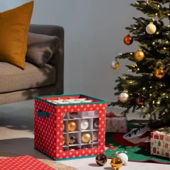 Merkloos Navaris Opvouwbare Kerstballen Opslag Doos - Kerstboom Ornamenten Container Met Feestelijk Ontwerp - Geschikt Voor 64 Kerstornamenten En Decoraties Store