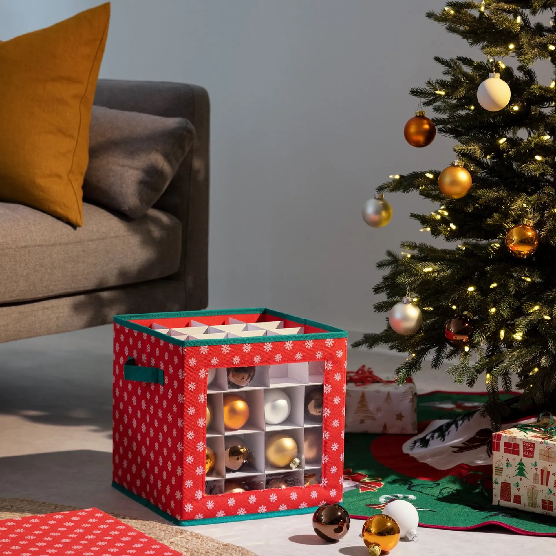 Merkloos Navaris Opvouwbare Kerstballen Opslag Doos - Kerstboom Ornamenten Container Met Feestelijk Ontwerp - Geschikt Voor 64 Kerstornamenten En Decoraties Store
