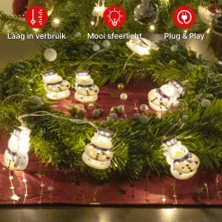 Nuvance - Kerstverlichting Sneeuwpop Figuren Op Batterij - Voor Binnen En Buiten - Kerstlampjes - Kerstdecoratie - Kerstboomversiering Figuurtjes - Versiering Voor Kerst Wit, Blauw, Transparant Clearance