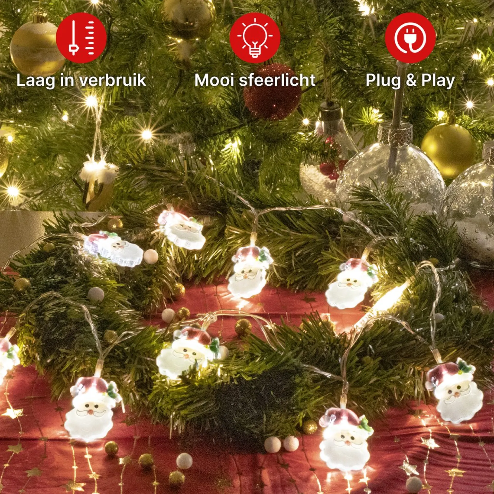 Nuvance - Led Kerstman Verlichting - 1.5M - 10 Lichtjes - Kerstverlichting Voor Binnen En Buiten - Kerstdecoratie - Kerstversiering - Sfeerverlichting - Lichtslinger Shop