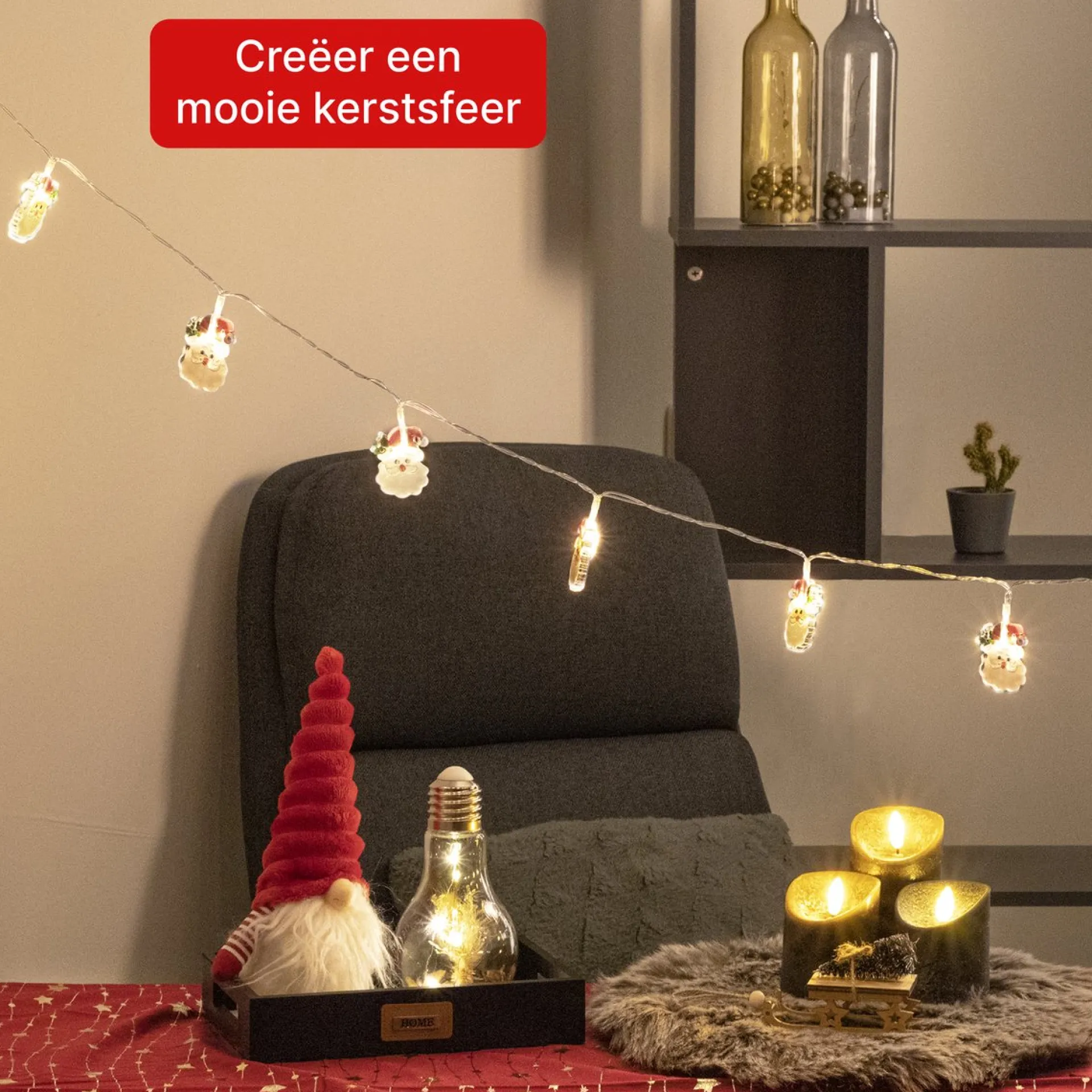 Nuvance - Led Kerstman Verlichting - 1.5M - 10 Lichtjes - Kerstverlichting Voor Binnen En Buiten - Kerstdecoratie - Kerstversiering - Sfeerverlichting - Lichtslinger Shop