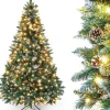 Odenneboom Kunstkerstboom 150Cm Met Verlichting Voor Binnen En Buiten - Led Kerstboom Met Witte Sneeuw En Echte Dennenappels - Brandwerend - Kunstboom - Kerstversiering - Kerstboomverlichting - Kerstboomstandaard Shop