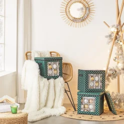 Unbranded Opbergdozen Celeste - Set Van 3 - Opvouwbare Dozen - Voor Kerstversiering - Elk 64 Kleine Vakken - Flexibele Verdelers - 30,5X30,5X30,5Cm - Blauw Fashion