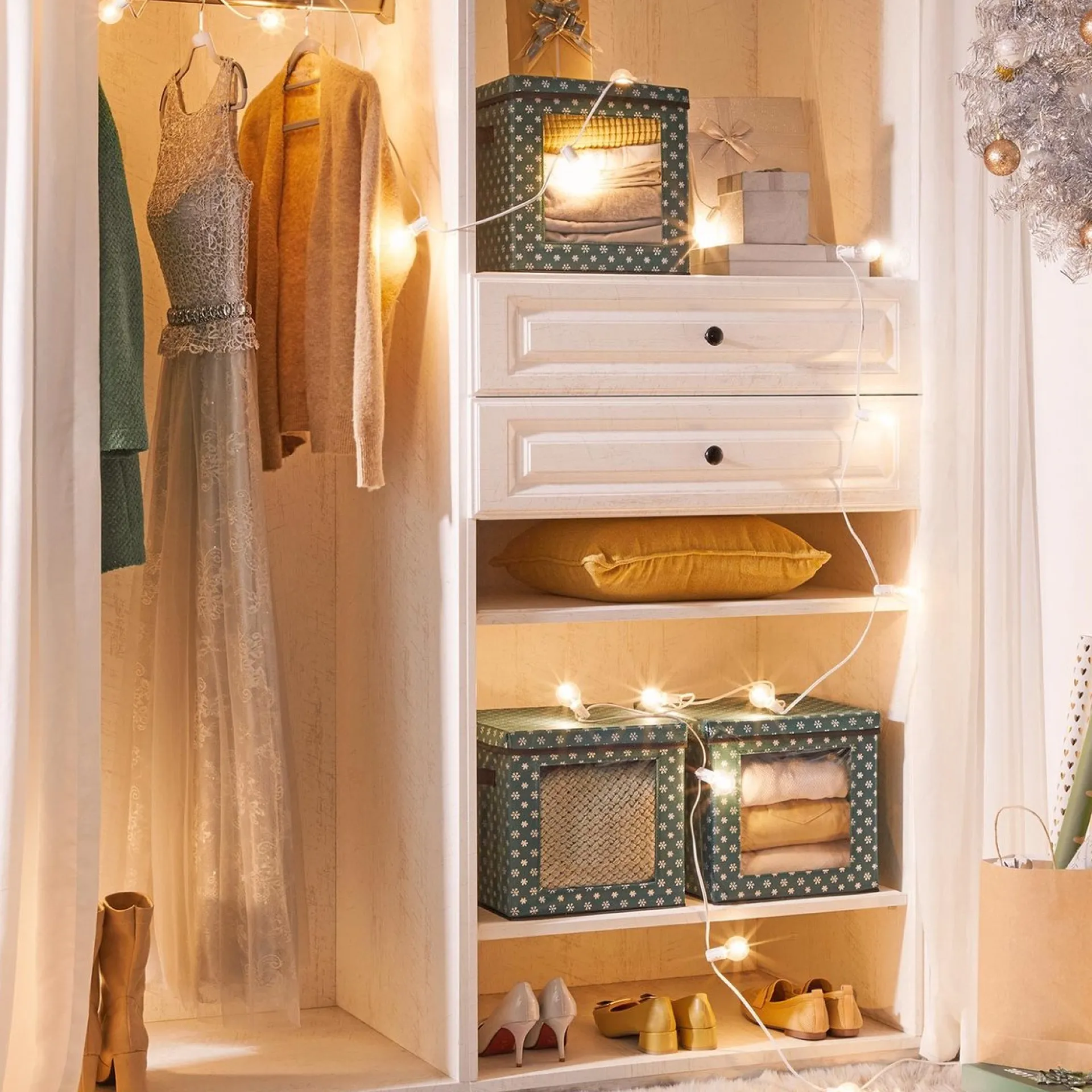 Unbranded Opbergdozen Celeste - Set Van 3 - Opvouwbare Dozen - Voor Kerstversiering - Elk 64 Kleine Vakken - Flexibele Verdelers - 30,5X30,5X30,5Cm - Blauw Fashion