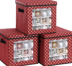 Unbranded Opbergdozen Levi - Set Van 3 - Opvouwbare Dozen - Voor Kerstversiering - Elk 64 Kleine Vakken - Flexibele Verdelers - 30,5X30,5X30,5Cm - Rood Cheap