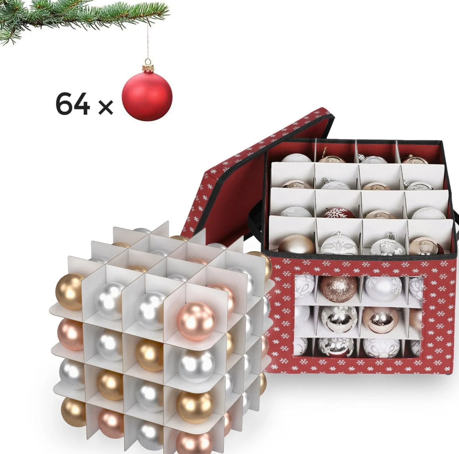 MeubelGigant Opbergdozen Voor Kerstballen - Set Van 3 - Vouwdozen - 64 Kleine Vakken Per Doos Discount