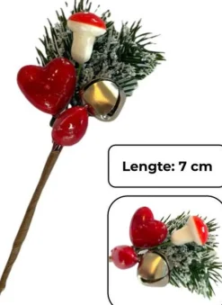 PD Kerststukjes>® - Mini Kersttak Met Bellen - Kerst Tak Met Decoratief Hart En Bel - Cadeauverpakking Decoratie - Kerst