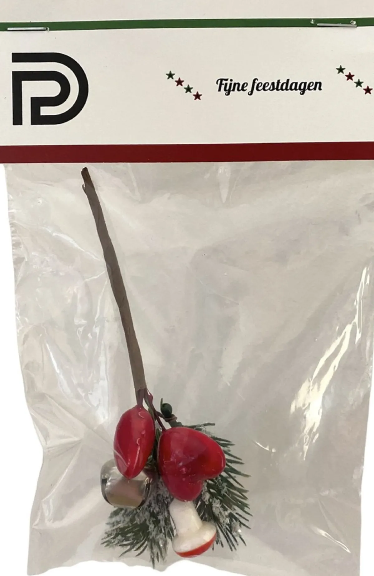 PD Kerststukjes>® - Mini Kersttak Met Bellen - Kerst Tak Met Decoratief Hart En Bel - Cadeauverpakking Decoratie - Kerst