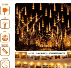 Polo Norte Pn - Led Verlichting Meteor Vallende Regen - 8 Buizen 30Cm - Warm Wit - Gratis Led Foto Knijpers Online